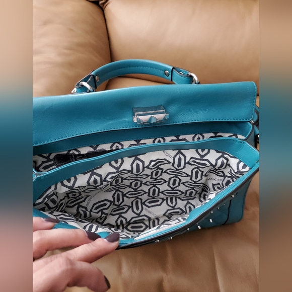 Rebecca Minkoff Teal leather Satchel good used condition crossbody strap - Picture 3 of 7
